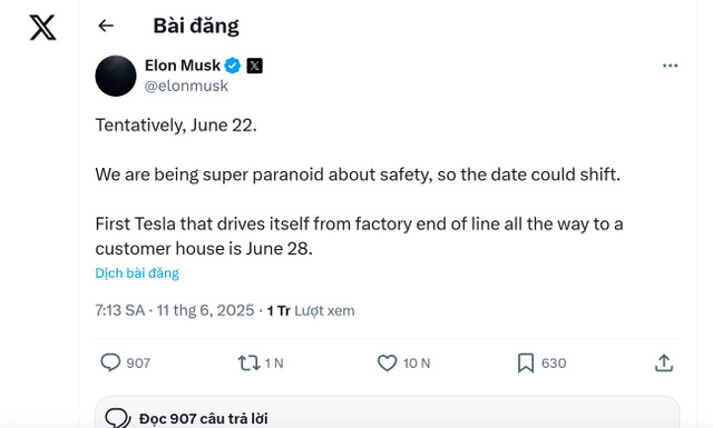Bài đăng của Elon Musk đăng tải thông tin trên mạng xã hội X. Ảnh: Tuệ Minh elon.jpg