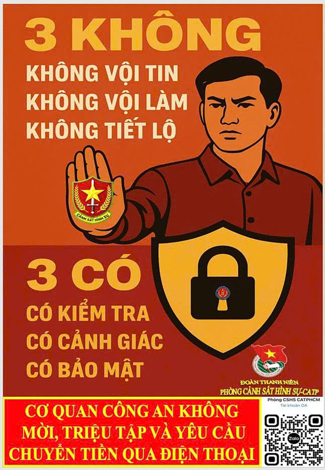 Công an liên tục đưa ra những khuyến cáo, nguyên tắc vàng để người dân ghi nhớ, tránh là nạn nhân lừa đảo. Ảnh: Công an TPHCM. lua-dao-7-102386-7397.png