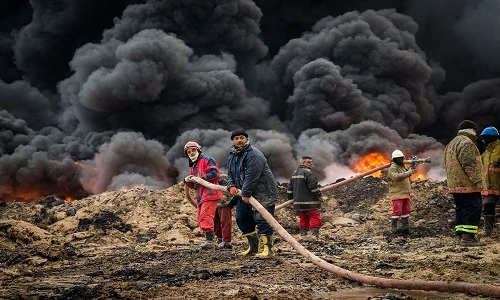 Chùm ảnh phiến quân IS đốt các giếng dầu ở Qayyarah