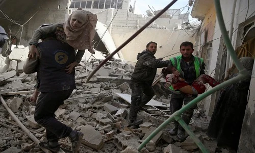 Cảnh tan hoang vụ không kích ở thủ đô Damascus