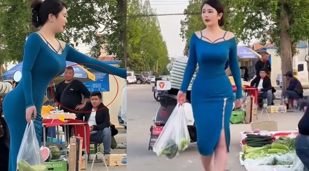 Đi chợ mua rau, cô gái mặc váy ôm sát khoe dáng nuột