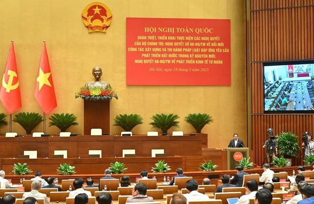 Hội nghị toàn quốc quán triệt, triển khai thực hiện Nghị quyết số 66 và Nghị quyết số 68 của Bộ Chính trị diễn ra sáng 18/5. Ảnh VOV img-9161-20250518084800.jpg