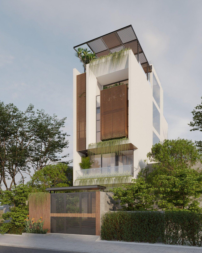 Mảnh đất có diện tích đất 180m2 (ngang 6m, sâu 30m) thuộc sở hữu của một Việt kiều đang sinh sống ở Úc. Gia chủ cho xây dựng một ngôi nhà 5 tầng có diện tích 90m2, để thi thoảng về Việt Nam, gia đình có chỗ nghỉ ngơi, thư giãn. Căn nhà được thiết kế đầy đủ tiện ích từ bể cá Koi, phòng karaoke, phòng xông hơi khô, ướt. Khu BBQ tầng thượng.