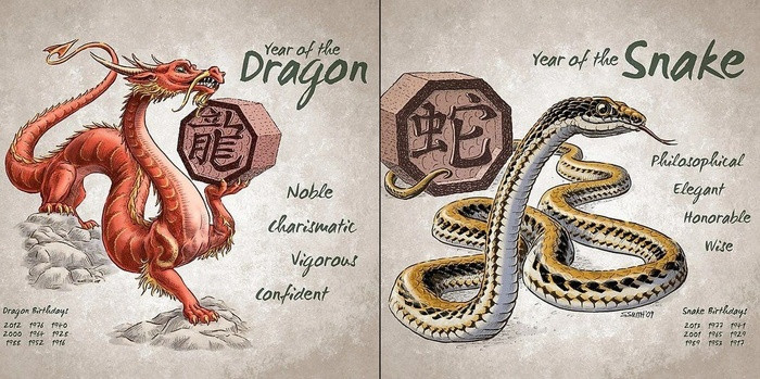Tuổi Thìn và Tỵ. Cặp đôi con giáp này có khá nhiều sự trái nghiệp về tính cách quan điểm sống nói chung và quan điểm về hôn nhân nói riêng.
