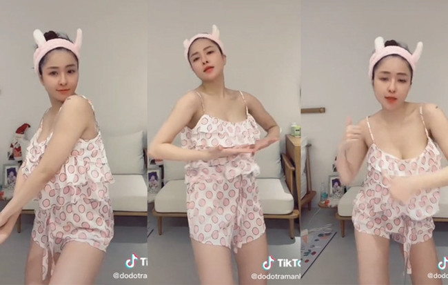 Trâm Anh diện đồ ngủ, quay clip Tiktok cũng khiến dân mạng giật mình "thon thót" lo sợ sự cố.