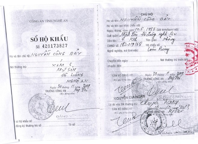 Các giấy tờ trong bộ hồ sơ kèm theo mà đoàn Thanh tra gửi lên Tổng cục TDTT và VFF gồm có sổ hộ khẩu của gia đình ông Bảy, bà Hoa - bố mẹ của Nguyễn Công Phượng.