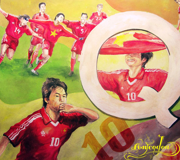 Ở đấu trường AFF Cup, Quyến chưa để lại nhiều dấu ấn. Nhưng người ta không thể quên những khoảnh khắc anh tỏa sáng ở SEA Games 22. (Tranh: An Thắng).