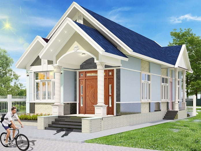 Các gia đình ở nông thôn thường có quỹ đất rộng. Tuy nhiên, với nguồn lực kinh tế có hạn, việc xây dựng hết quỹ đất là một bài toán khó. Bởi diện tích xây dựng càng rộng thì chi phí càng nhiều. Giải pháp thường được áp dụng là xây nhà trên một phần diện tích, phần còn lại thiết kế làm sân, vườn tạo cảnh quan đẹp mắt, giúp căn nhà thêm phần nổi bật