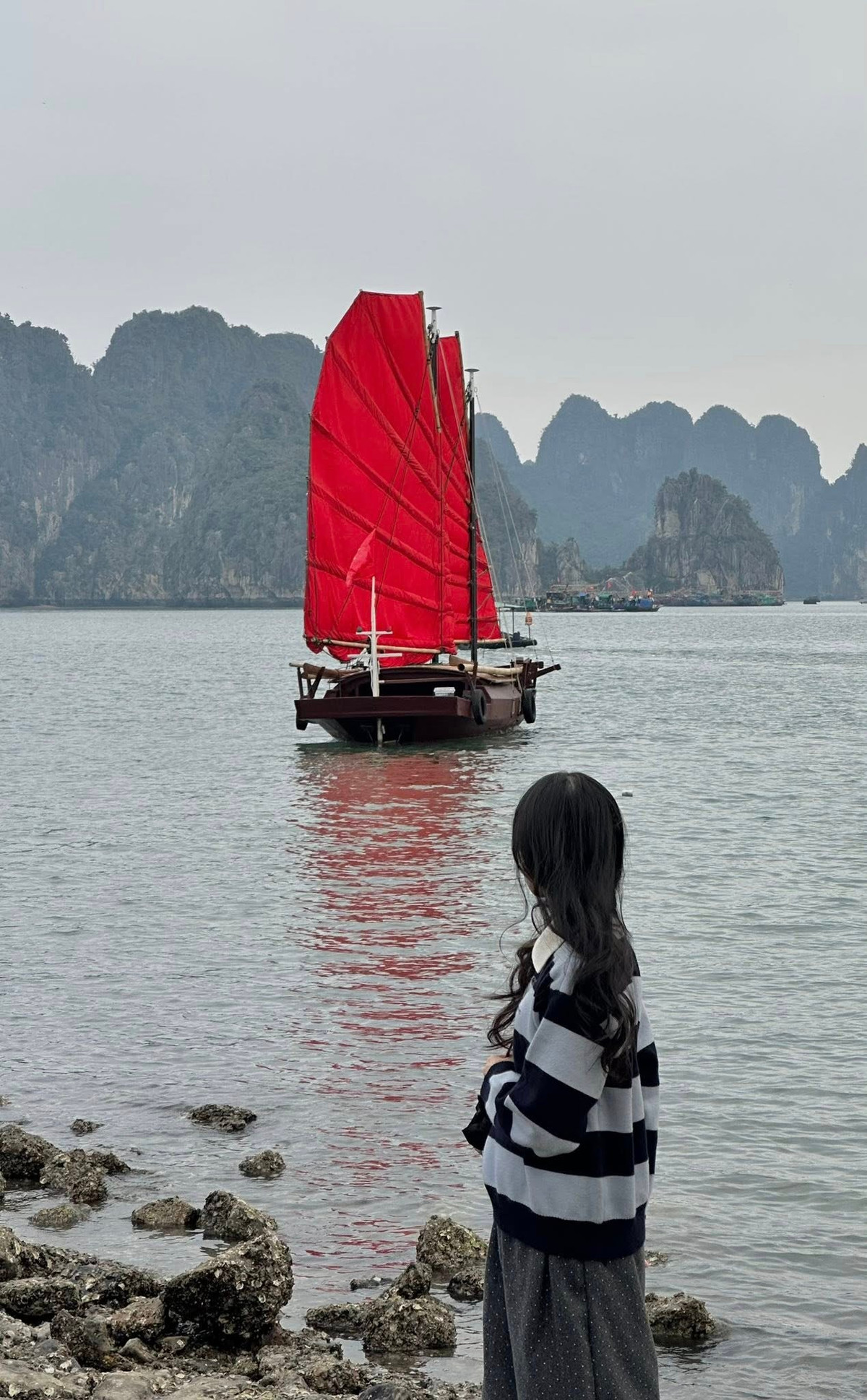 Trong dịp Tết, khi lượng khách đổ về Hạ Long tăng cao, điểm check-in này càng trở nên sôi động. Nhiều người chia sẻ rằng chỉ cần dừng xe vài phút bên đường bao biển cũng đủ có được những khung hình ấn tượng, vừa mang nét cổ điển vừa đậm chất du lịch biển. Ảnh Tran Thu Ha