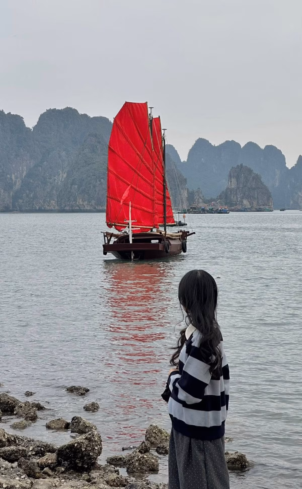 Trong dịp Tết, khi lượng khách đổ về Hạ Long tăng cao, điểm check-in này càng trở nên sôi động. Nhiều người chia sẻ rằng chỉ cần dừng xe vài phút bên đường bao biển cũng đủ có được những khung hình ấn tượng, vừa mang nét cổ điển vừa đậm chất du lịch biển. Ảnh Tran Thu Ha