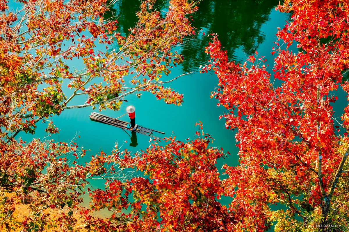 Til tross for at det er en kunstig innsjø på omtrent 5 hektar, imponerer Ban Viet fortsatt med sitt harmoniske landskap. De omkringliggende lave fjellene, den tette skogen og innsjøens speilblanke overflate skaper et mildt, pittoresk landskap. (Foto: Thai Duong AC)