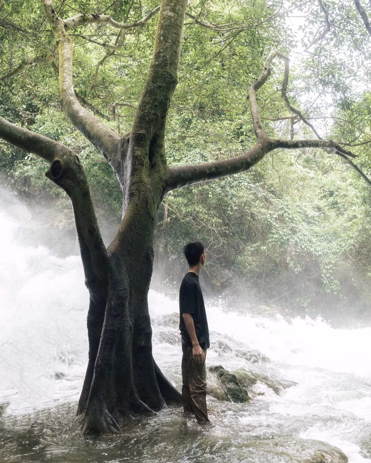 Dưới chân thác có hồ nước trong xanh, mát lạnh, đủ an toàn để du khách tắm, ngâm mình hoặc chụp ảnh. Ảnh Long Nhật