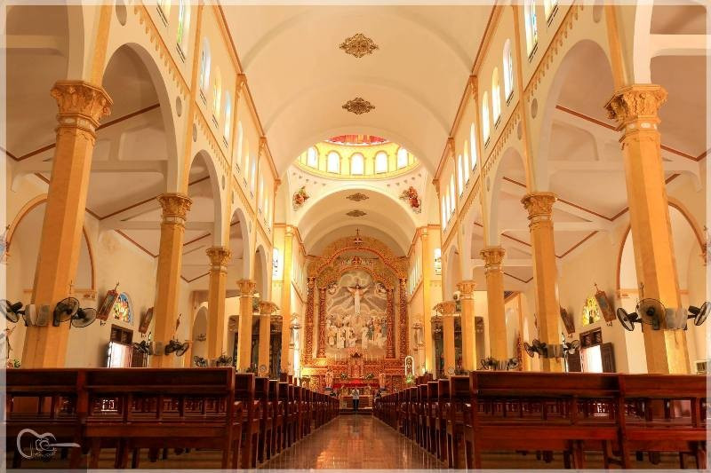 Mỗi mùa Giáng sinh, giáo dân nơi đây lại cùng nhau dựng hang đá bằng những vật liệu quen thuộc như bao tải, tre, nứa… tạo nên không gian mộc mạc nhưng giàu tính sáng tạo. Bên cạnh đó là cây thông Noel cao hàng chục mét, trở thành điểm nhấn thu hút người dân và du khách đến tham quan, chụp ảnh trong những ngày lễ. Ảnh Internet