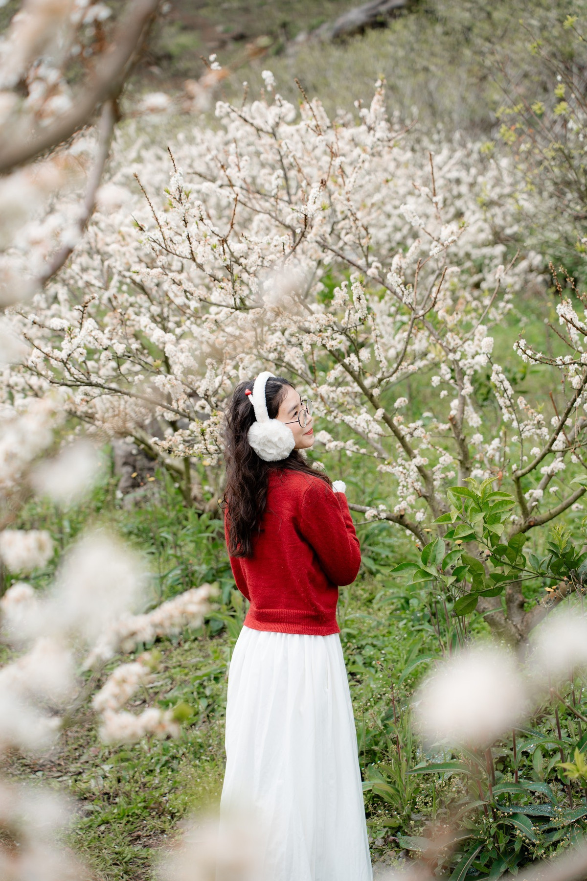 Trong số những điểm đến ngắm hoa được yêu thích nhất miền Bắc dịp cuối năm, Mộc Châu luôn là cái tên được nhắc đến đầu tiên. Khi Tết Nguyên đán cận kề, cao nguyên này như được phủ một lớp tuyết trắng bởi mùa hoa mận nở rộ. Ảnh Ba đứa mình