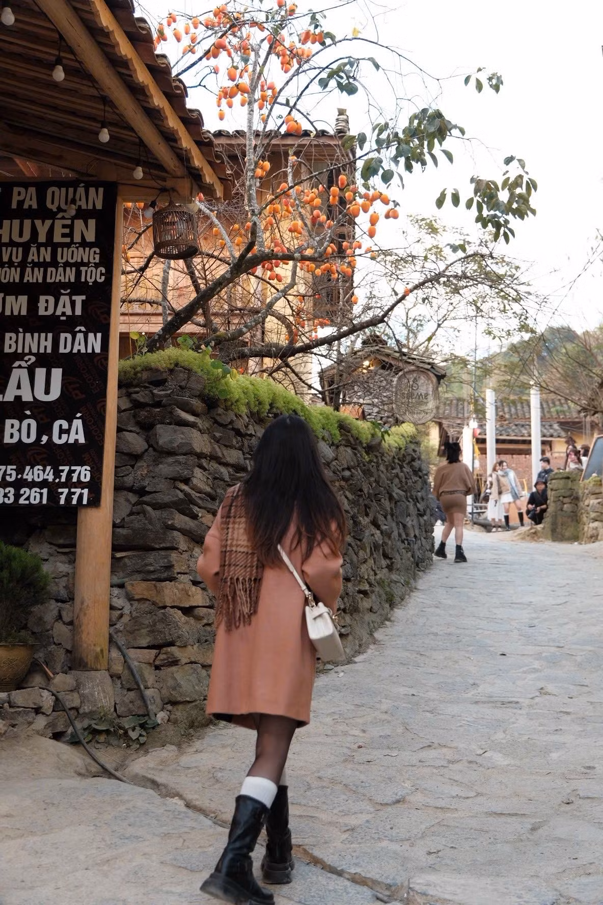 Lô Lô Chải (xã Lũng Cú, Hà Giang) vốn nổi tiếng với vẻ đẹp nguyên bản của kiến trúc truyền thống và đời sống văn hóa của người Lô Lô. Thế nhưng năm nay, làng bỗng “nóng” hơn thường lệ bởi sự xuất hiện của một góc check-in mới: cây hồng sai trĩu quả nằm trước hiên một homestay trên trục dốc chính của làng. ẢnhTí Lầu