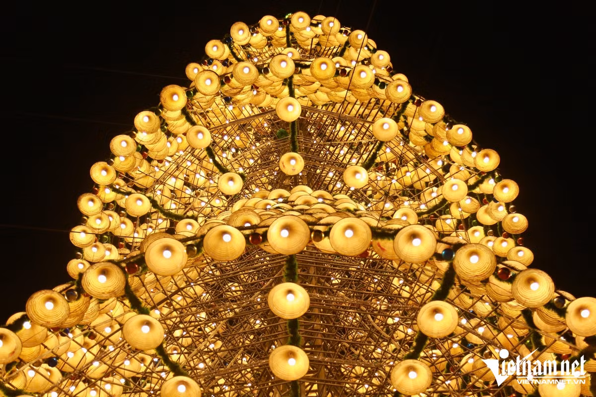 Cây thông nón lá trở thành điểm check-in quen thuộc, thu hút mọi lứa tuổi. Giới trẻ thích thú chụp những bức ảnh “sống ảo”, trong khi các gia đình có trẻ nhỏ và người lớn tuổi cũng tìm đến dạo chơi, hòa mình vào không khí Giáng sinh sớm. Những buổi tối, khuôn viên nhà thờ nhộn nhịp, tiếng cười nói rộn ràng, tạo nên không gian lễ hội ấm áp, thân thiện. Ảnh Báo Vietnamnet