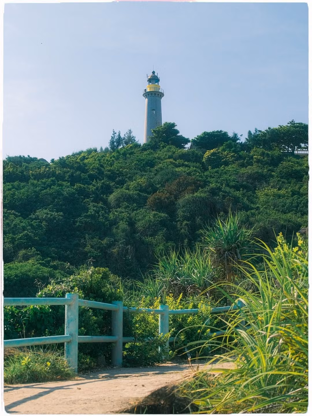 Phía cuối bãi biển là con đường đá dẫn lên hải đăng Đại Lãnh – được người Pháp xây dựng từ thế kỷ 19, hiện vẫn còn hoạt động. Đây cũng là điểm cao lý tưởng để phóng tầm mắt ra biển khơi mênh mông, ngắm toàn cảnh Bãi Môn uốn lượn mềm mại dưới chân. Leo 110 bậc thang lên đỉnh ngọn hải đăng, du khách sẽ thấy mình như chạm tới đường chân trời, nơi đất và trời gặp nhau. Ảnh Công Lợi