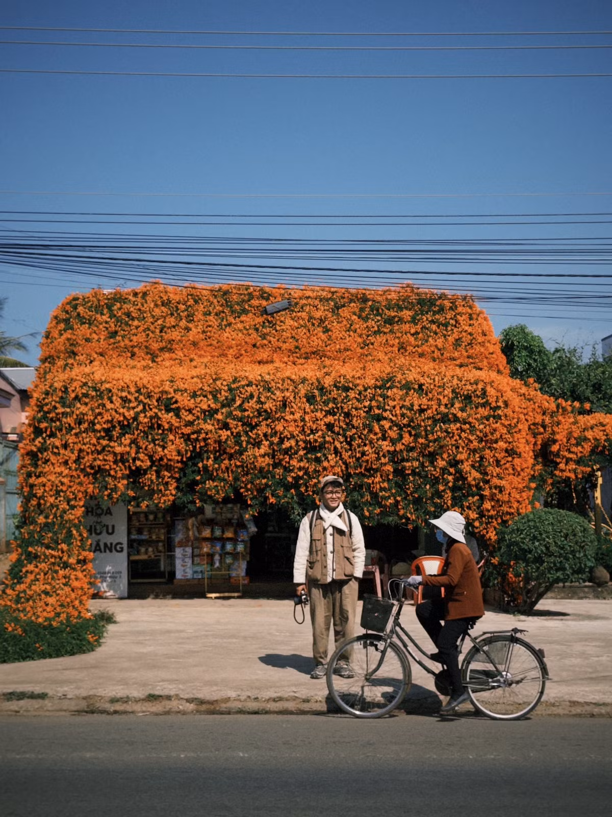 Cả ngôi nhà như chìm trong thác hoa chùm ớt đang vào mùa nở rộ, khiến không ít người phải giảm ga, dừng xe để ngắm nhìn và chụp ảnh. Ảnh Nè He Đà Lạt