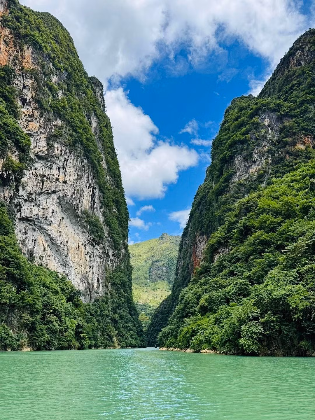 Không chỉ mang giá trị cảnh quan, sông Nho Quế còn giữ vai trò quan trọng trong đời sống của người dân vùng cao. Dòng nước trong lành cung cấp nguồn thủy sản, nước sinh hoạt và tưới tiêu cho các bản làng ven sông. Từ dòng Nho Quế, nước được dẫn lên cao, nuôi dưỡng những thửa ruộng bậc thang, nương ngô, nương cải và những cánh đồng hoa tam giác mạch đặc trưng của cao nguyên đá. Ảnh Lucy Nguyễn