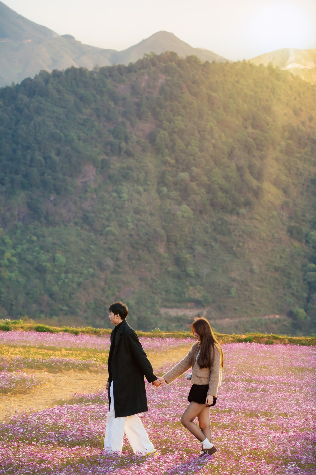 Theo kinh nghiệm của nhiều du khách, chỉ cần chọn trang phục tông trung tính hoặc pastel, đứng ngược sáng vào buổi chiều muộn là đã có ngay loạt ảnh đẹp mang về. Ánh nắng vàng, sắc hoa tím hồng và nền núi rừng xanh thẫm hòa quyện, tạo nên khung hình lãng mạn không kém các phim điện ảnh.