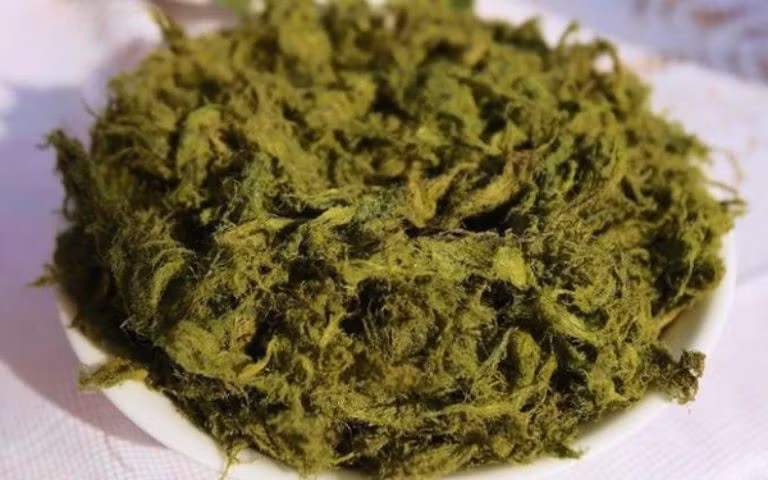 Sau khi thu hoạch, rêu được rửa nhiều lần cho sạch cát, sỏi rồi vắt ráo nước. Người chế biến sẽ ướp rêu với các gia vị như muối, tỏi, ớt và đặc biệt là mắc khén loại gia vị tạo nên hương thơm đặc trưng của núi rừng Tây Bắc. Ảnh Internet