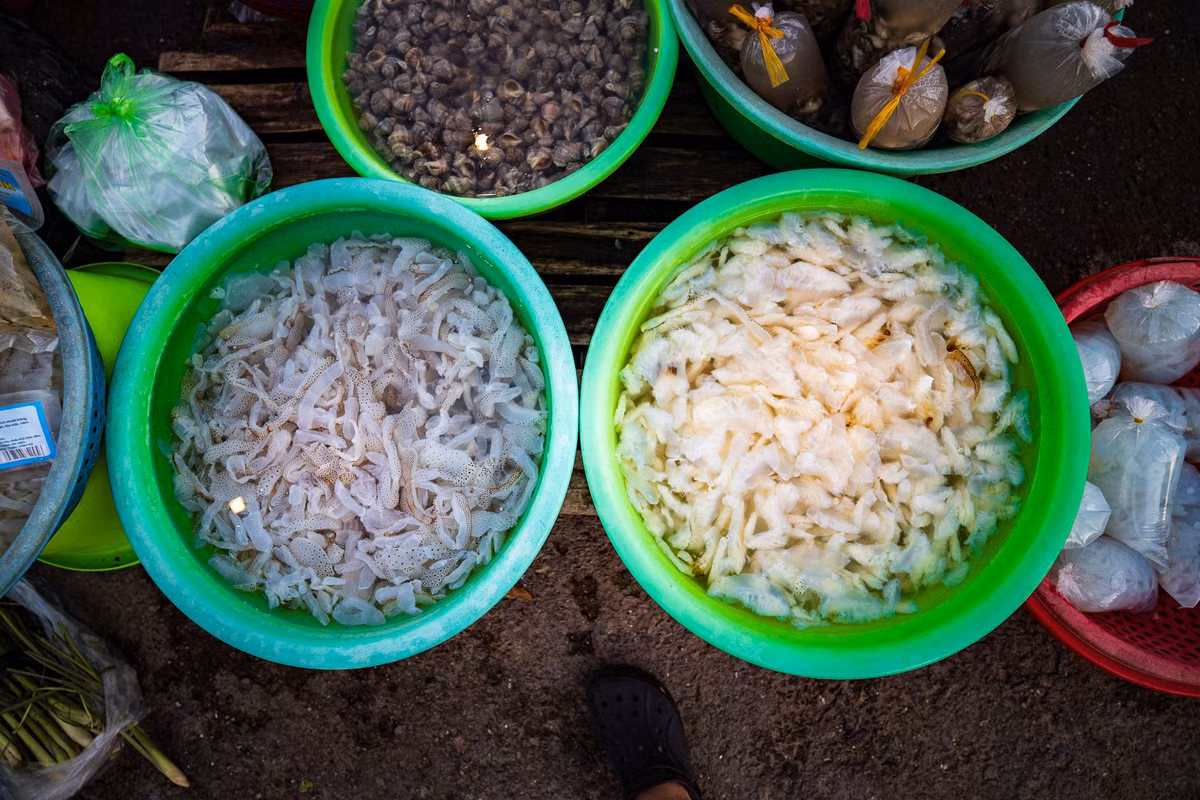 Du khách có thể mua cá, mực, nhum… trực tiếp từ ngư dân mới cập bến, nhờ họ nướng tại chỗ hoặc mang về các homestay gần đó để chế biến. Vị ngọt của hải sản biển gần như giữ trọn vẹn khi được chế biến đơn giản với muối tiêu chanh hoặc nướng mọi. Ảnh Hồng Nhật