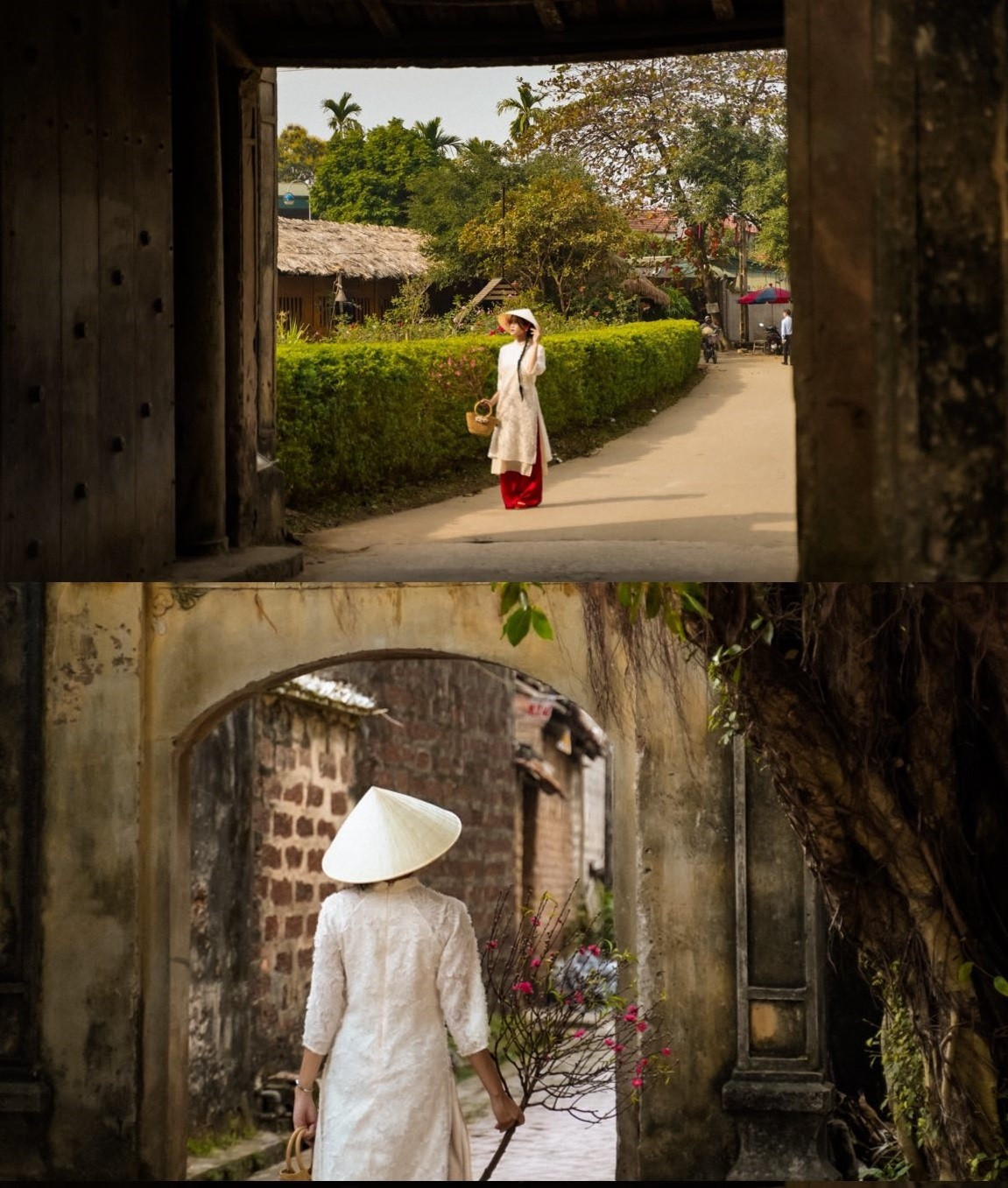 Cách trung tâm Hà Nội khoảng hơn 40 km, làng cổ Đường Lâm được xem là ngôi làng cổ duy nhất ở Việt Nam còn lưu giữ gần như nguyên vẹn cấu trúc và nếp sinh hoạt truyền thống của vùng trung du Bắc Bộ. Những bức tường đá ong nâu sậm, mái ngói rêu phong, cổng làng cổ kính, bến nước, cây đa, sân đình cùng hàng trăm ngôi nhà cổ tạo nên không gian đậm dấu ấn thời gian, rất phù hợp để tái hiện hình ảnh làng quê Việt trong những ngày giáp Tết.