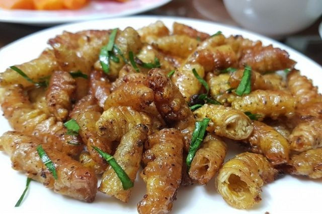 Thời điểm tằm chuyển sang màu vàng nhạt, ngừng ăn lá cũng là lúc người nuôi bắt đầu bán ra thị trường, với giá dao động từ 120.000 – 180.000 đồng/kg, tùy mùa. Ảnh sovaba.travel