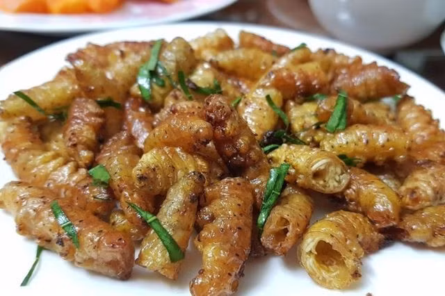 Thời điểm tằm chuyển sang màu vàng nhạt, ngừng ăn lá cũng là lúc người nuôi bắt đầu bán ra thị trường, với giá dao động từ 120.000 – 180.000 đồng/kg, tùy mùa. Ảnh sovaba.travel