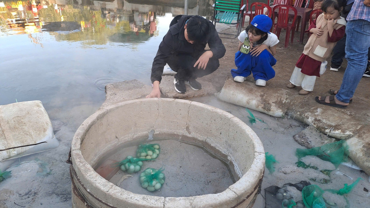 Nhiệt độ nước ở bề mặt suối dao động từ 70–85 độ C, có thể khiến trứng gà, trứng cút chín chỉ sau vài phút. Ảnh Báo Dân Việt