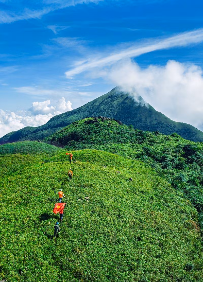 Dọc theo các khe suối, địa lan nở vàng nhạt, tinh khôi giữa nền xanh thẫm của rừng. Trên sườn núi cao, hoa đỗ quyên bung nở, sắc đỏ, hồng xen lẫn trắng nổi bật giữa biển mây bồng bềnh. Những bông hoa ấy không phô trương, không ồn ào, mà đẹp theo cách tự nhiên, đủ khiến người đi phải chậm lại, ngước nhìn và lặng im. Ảnh Nguyễn Hải