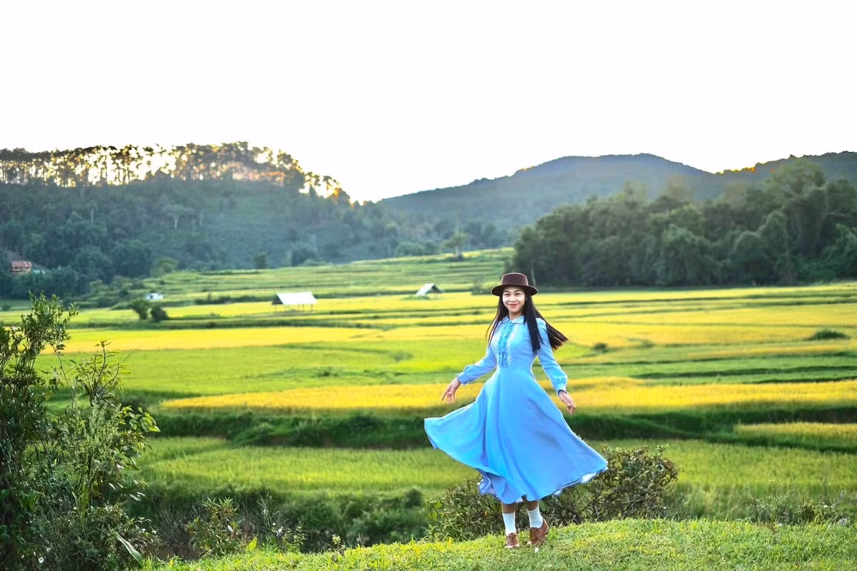 Cánh đồng Kon Vơng nằm trên độ cao khoảng 1.100 mét, quanh năm mát lạnh và bao bọc bởi những cánh rừng nguyên sinh của khu bảo tồn thiên nhiên Kon Plông. Ảnh Thu Thủy