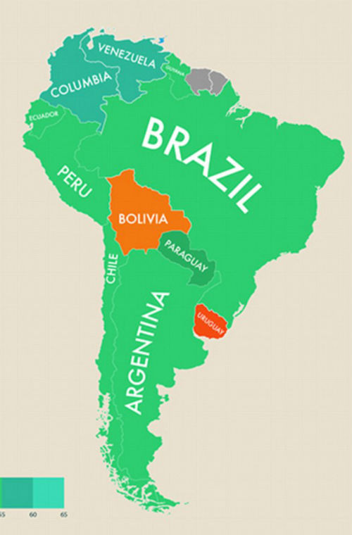 Quốc gia hạnh phúc thứ 3 thế giới là Columbia nằm ở Nam Mỹ, đứng trên các nước khác như Argentina, Brazil.