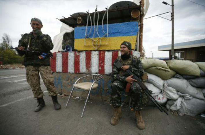 Điểm kiểm soát của Quân đội Ukraine ở thị xã Debaltseve.