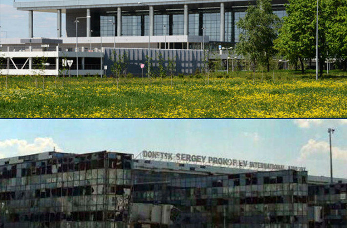 Sân bay Donetsk trước kia và hiện nay.