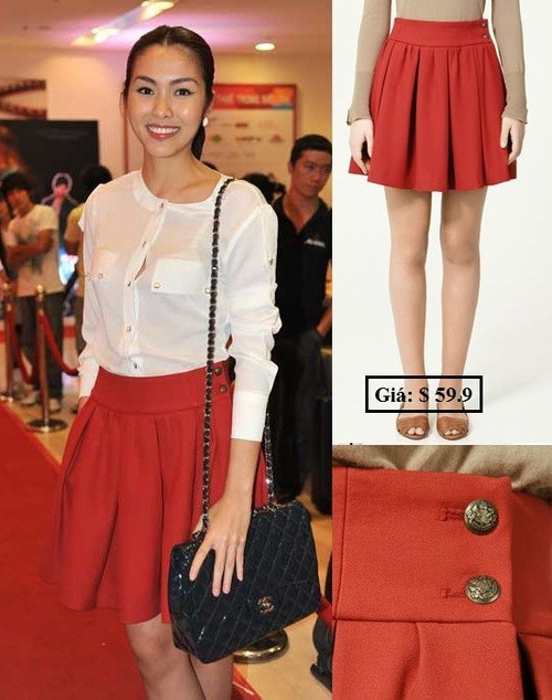 Phong cách thanh lịch của hãng thời trang Zara cũng rất phù hợp với Tăng Thanh Hà. Cô khéo léo mix chiếc váy gần 60 USD với áo sơ-mi trắng đơn giản.