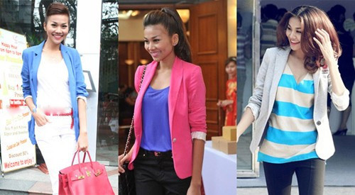 Blazer của Zara cũng là một trong những item được Thanh Hằng thường xuyên sử dụng. Người đẹp mix tinh tế cùng áo thun và quần jeans năng động.