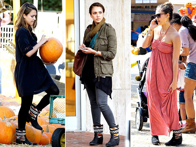 Đôi boot thấp cổ bằng da kết hợp với len được Jessica Alba diện bốn mùa.