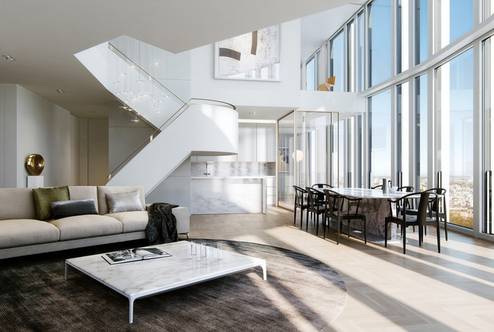 3. London Penthouse - 90 triệu USD. Căn hộ penthouse 6 South Bank Tower nằm trên tầng thứ 41 của tòa nhà London Eye. Nằm bên cạnh sông Thames, căn hộ ở London Eye sẽ có hai sân thượng trên tầng mái với tiện nghi sang trọng và xa hoa như hồ bơi riêng, không gian sống rộng lớn. Căn hộ này sẽ được rao bán trên thị trường vào năm tới.