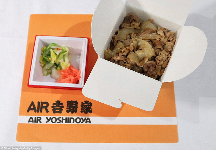 Bữa ăn đơn giản với cơm thịt bò truyền thống của hãng hàng không Japan Airlines (Nhật Bản).