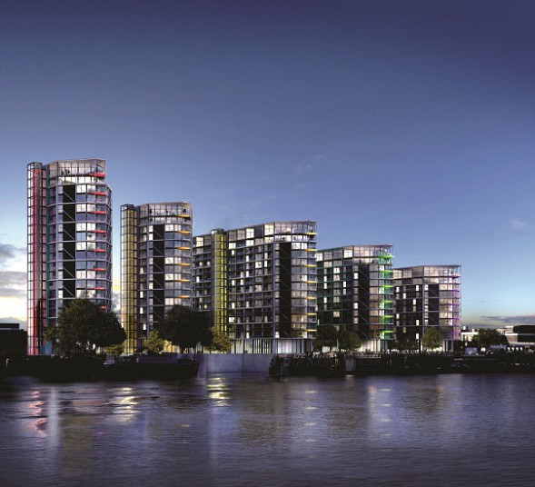 Tòa nhà Nine Elms gần với nhà máy điện Battersea, thuộc quận Wandsworth, bên bờ Nam sông Thames (Anh) đang rao bán các căn hộ với giá 1,2 triệu USD. Tòa nhà chào bán 806 căn hộ thuộc 6 tầng cao chót vót. Căn hộ cao nhất nằm trên tầng 20, với tầm nhìn tuyệt đẹp ra sông Thames.