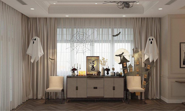 hông khí rùng rợn được trang trí khắp từ trong ra ngoài.