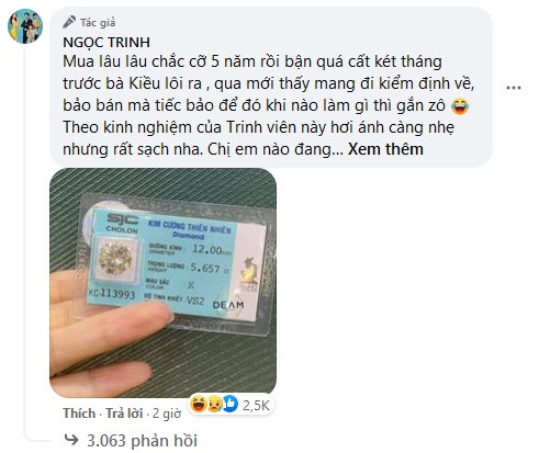 Tiếp tục là viên kim cương được cô pass với giá xấp xỉ 2 tỷ đồng.