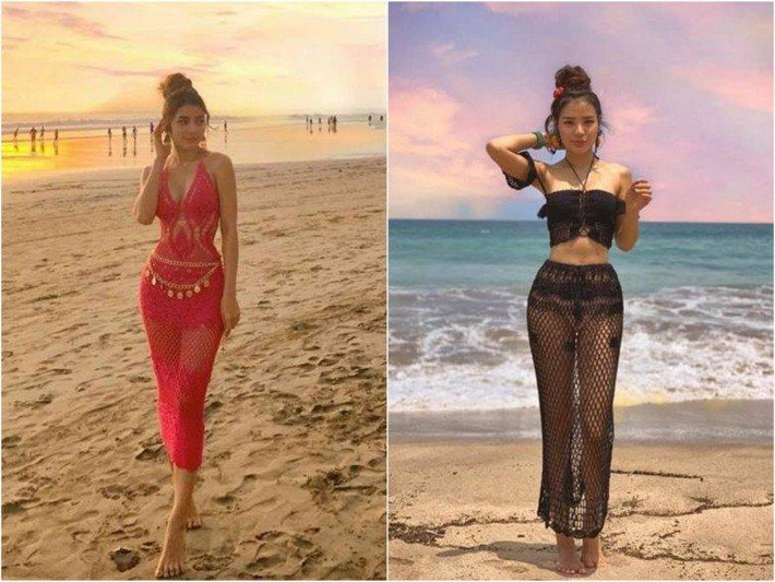 hương Trinh Jolie thể hiện sự yêu thích dành cho kiểu đồ "nửa kín nửa hở" này mỗi khi đi biển. Nhờ khéo chọn đồ tắm bên trong mà tổng thể của bà mẹ một con trông hài hoà, nịnh mắt.