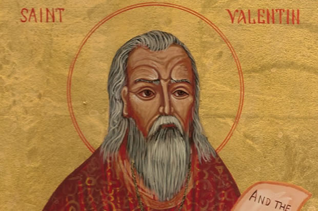 Theo truyền thuyết, trước khi chết giám mục Valentine đã yêu cô con gái mù lòa của người cai ngục. Khi đó, ông đã dùng khả năng của bản thân giúp mắt của người yêu sáng lại.