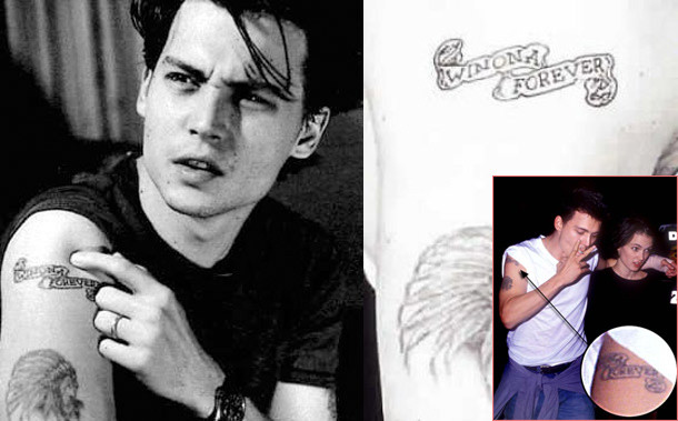 Nam tài tử Johnny Depp từng xăm dòng chữ “Winona Forever” tên người tình một thời của anh, Winona Ryder lên vai. Sau đó anh tẩy đi và xăm dòng chữ "Forever Wino" và giải thích: “Tôi yêu Winona. Tôi sẽ yêu cô ấy mãi mãi… nên tôi viết tên người yêu lên cánh tay để củng cố tình cảm” – Depp hùng hồn tuyên bố vào đầu năm 90 khi tình yêu của anh và Winona đang nồng cháy.