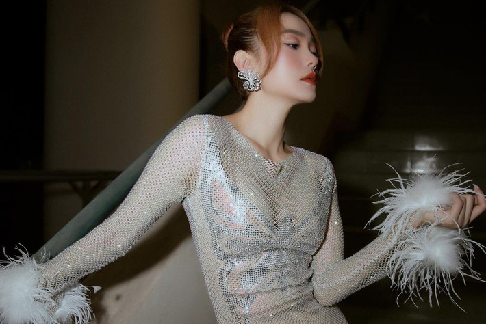Ca sĩ Minh Hằng diện đầm lưới gợi cảm.