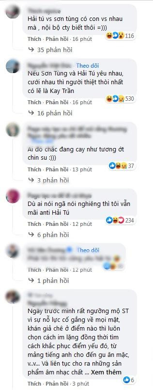 Liên tục là những comment cho rằng Hải Tú và Sơn Tùng "có em bé, đang sống chung và sắp kết hôn"...