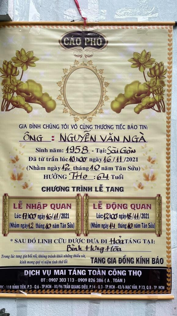 br/> Showbiz Việt lại đón thêm tin buổn là nghệ sĩ lồng tiếng Văn Ngà đã qua đời vào sáng ngày 16/11 tại phòng trọ ở quận Gò Vấp, TPHCM. Ông ra đi ở tuổi 63 sau nhiều năm điều trị bệnh tim. Nghệ sĩ Văn Ngà chỉ có một cô con gái nuôi cũng chính là con riêng của người phụ nữ mà ông dành tình cảm lúc sinh thời.