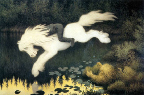 ##s### 1. Kelpie: Kelpie là quái vật tới từ các con sông và hồ ở Scotland. Nó thường được gọi là ngựa nước bởi hình dáng bên ngoài trong giống một con ngựa bạch. Nhờ vẻ ngoài đẹp rạng rỡ mà Kelpie đánh lừa rất nhiều người, một khi cưỡi lên, nó sẽ đưa nạn nhân tới chỗ nước sâu và ăn thịt. Một dị bản khác của Kelpie là quái vật Glashtyn trên đảo Nykur, Ireland. Nhiều tài liệu còn cho rằng, quái vật hồ Lochness thực ra chính là một con Kelpie.